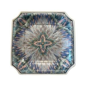 Late 20th Century Macau Peacock Feather 8” Square Plate Dynasty by Heygill & HFP